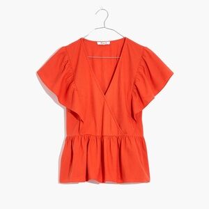 Madewell Orange Ruffled Peplum Blouse